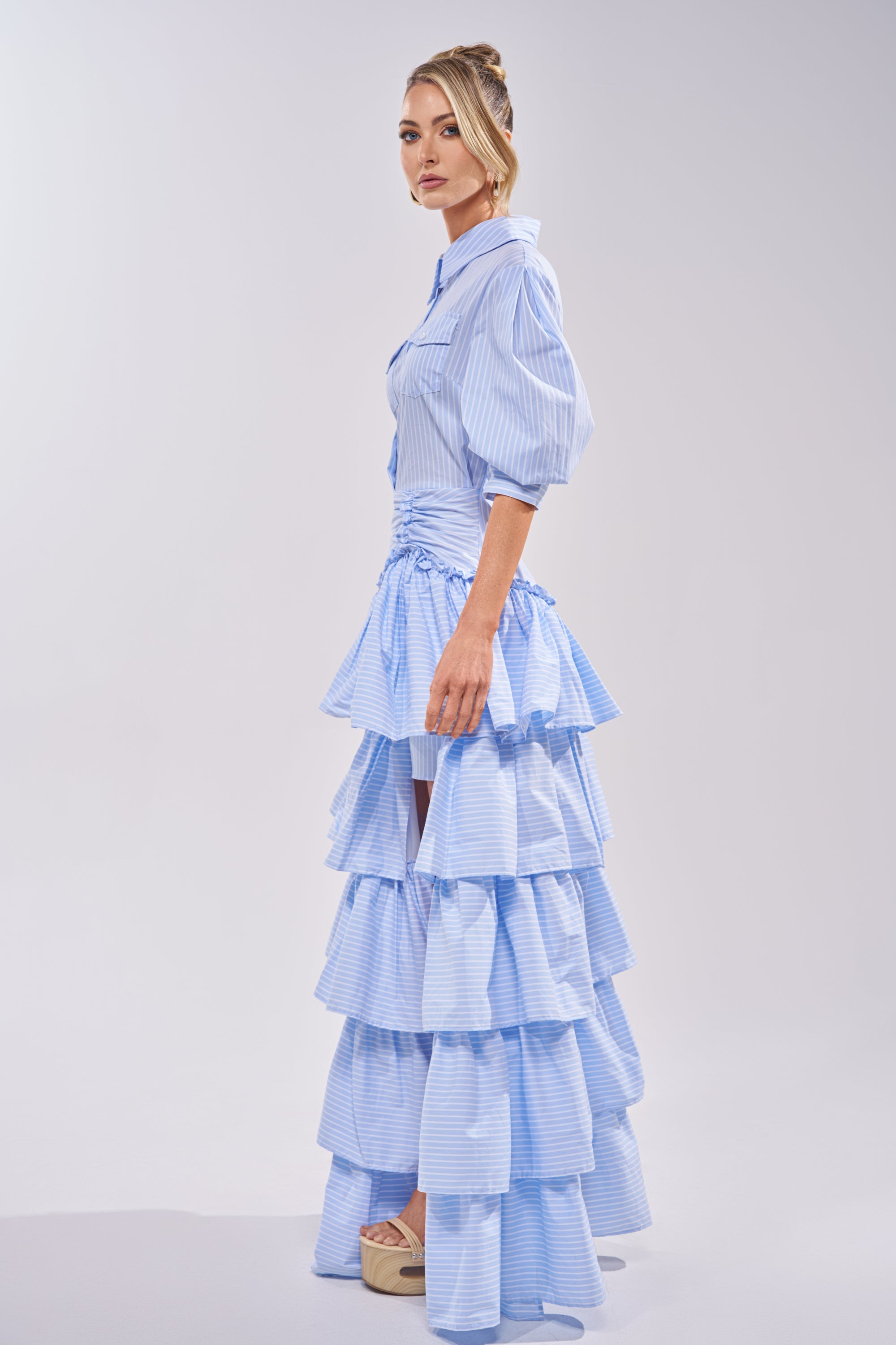 IT'S A DATE POPLIN MAXI DRESS IN BLUE