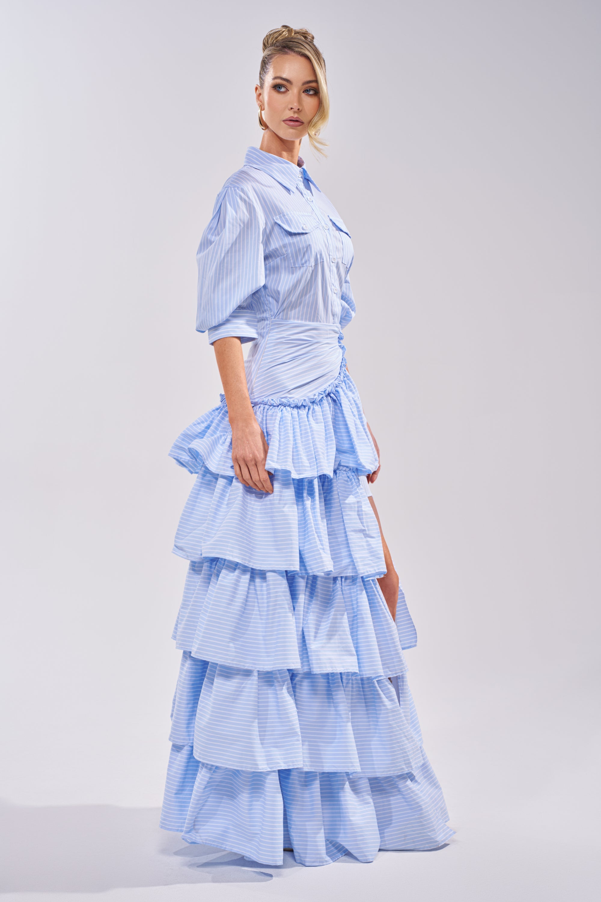 IT'S A DATE POPLIN MAXI DRESS IN BLUE