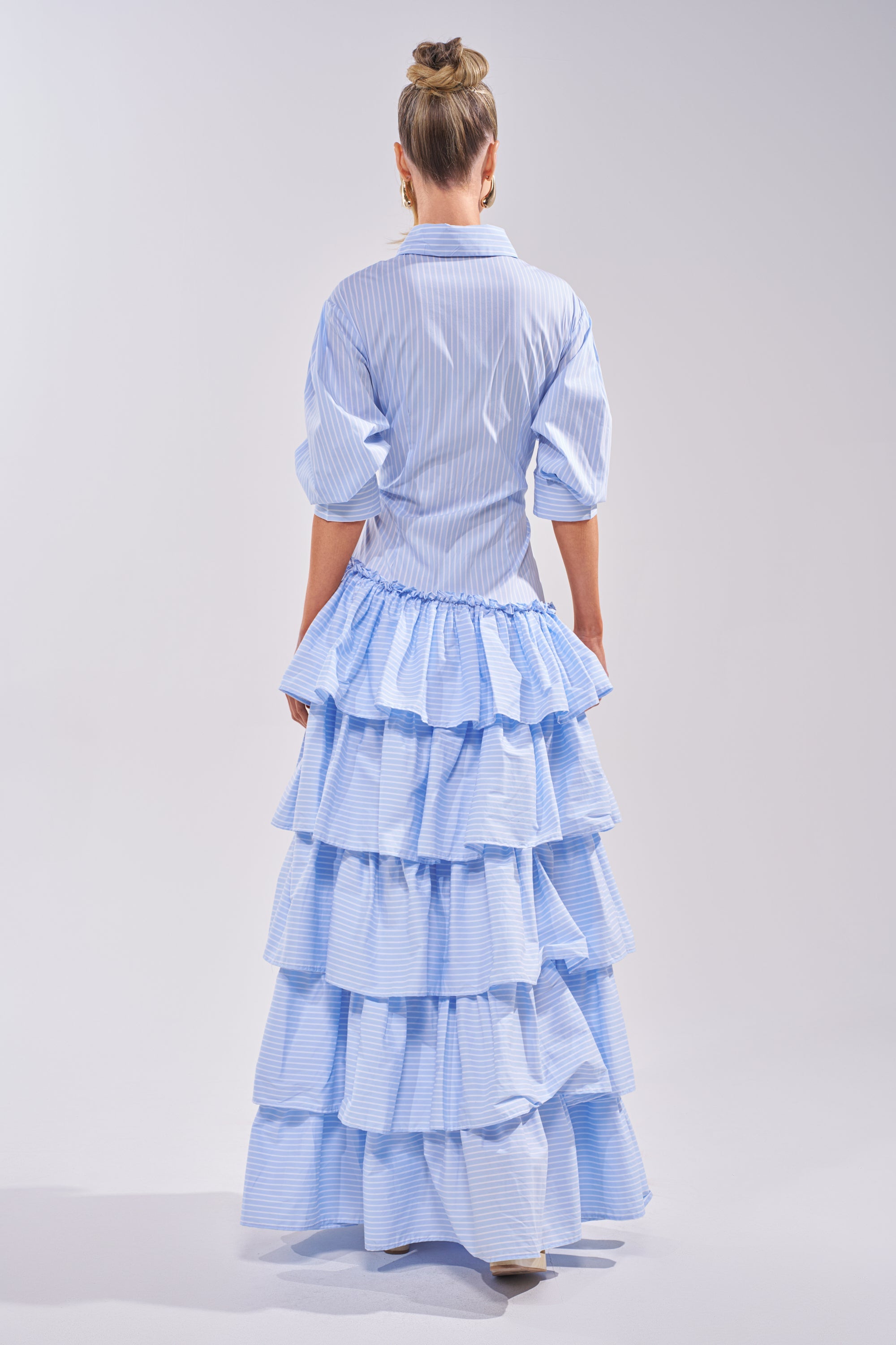 IT'S A DATE POPLIN MAXI DRESS IN BLUE