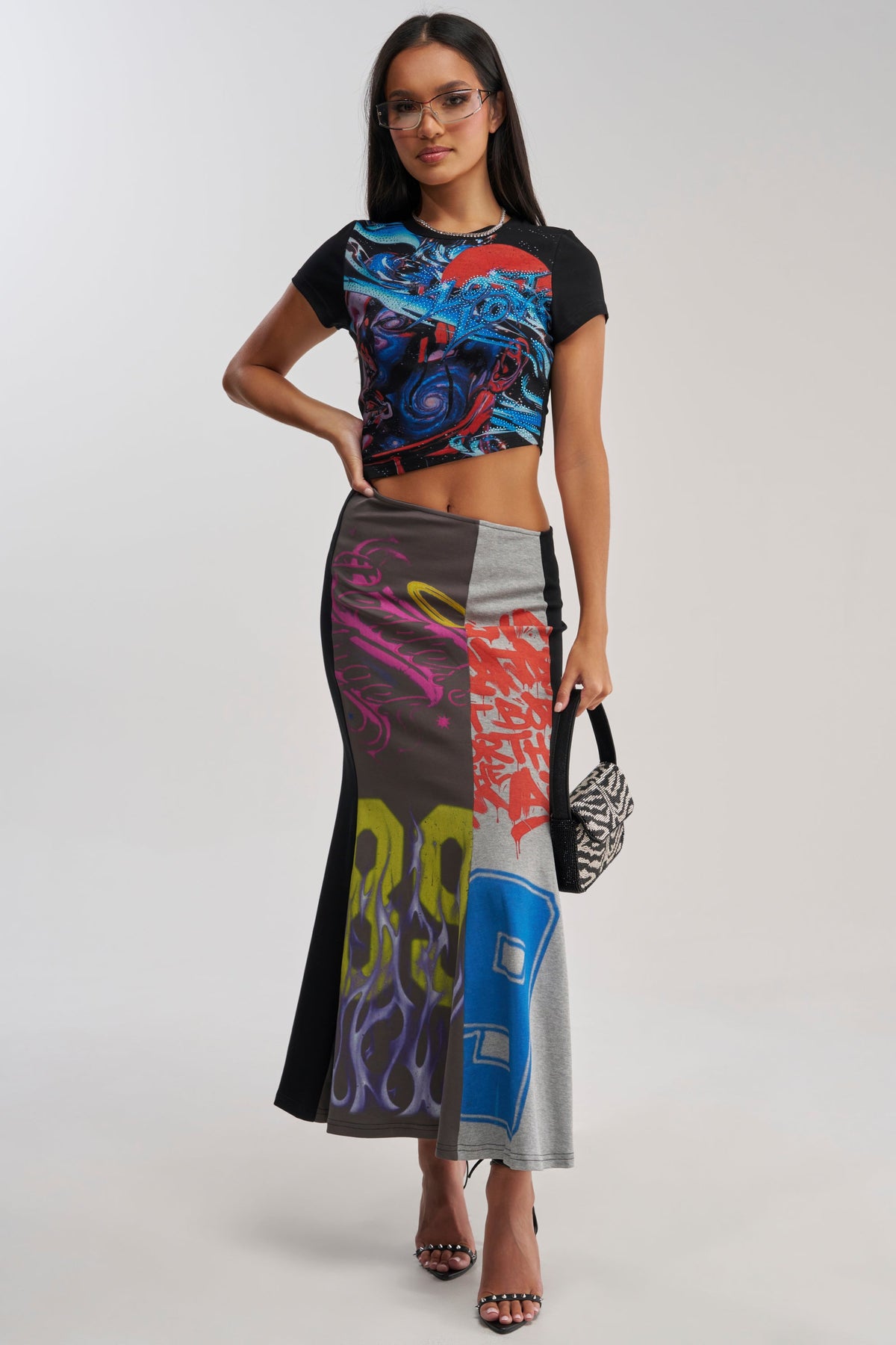 RACE YA GRAPHIC MAXI DRESS WITH SIDE CUTOUT