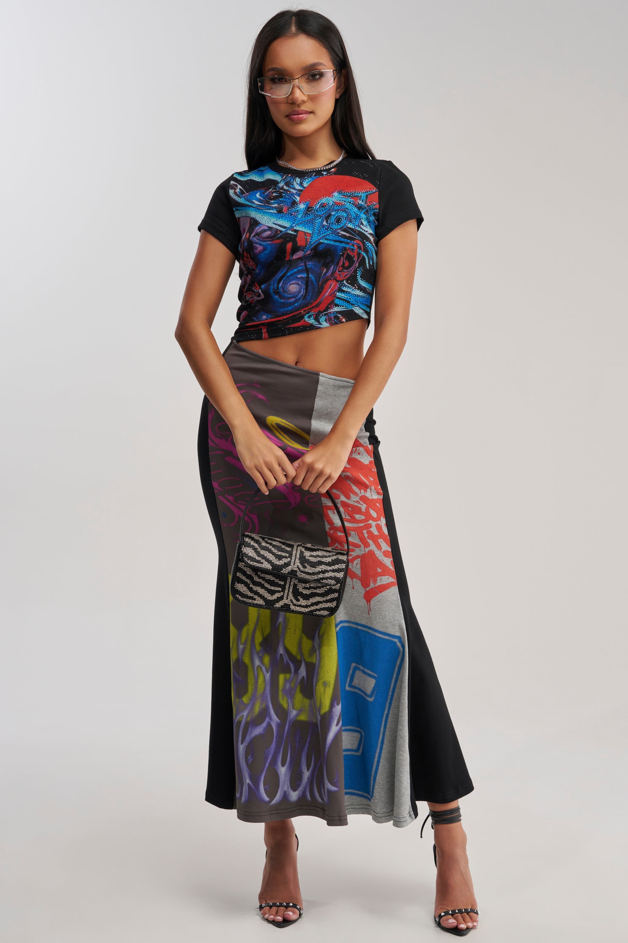 RACE YA GRAPHIC MAXI DRESS WITH SIDE CUTOUT