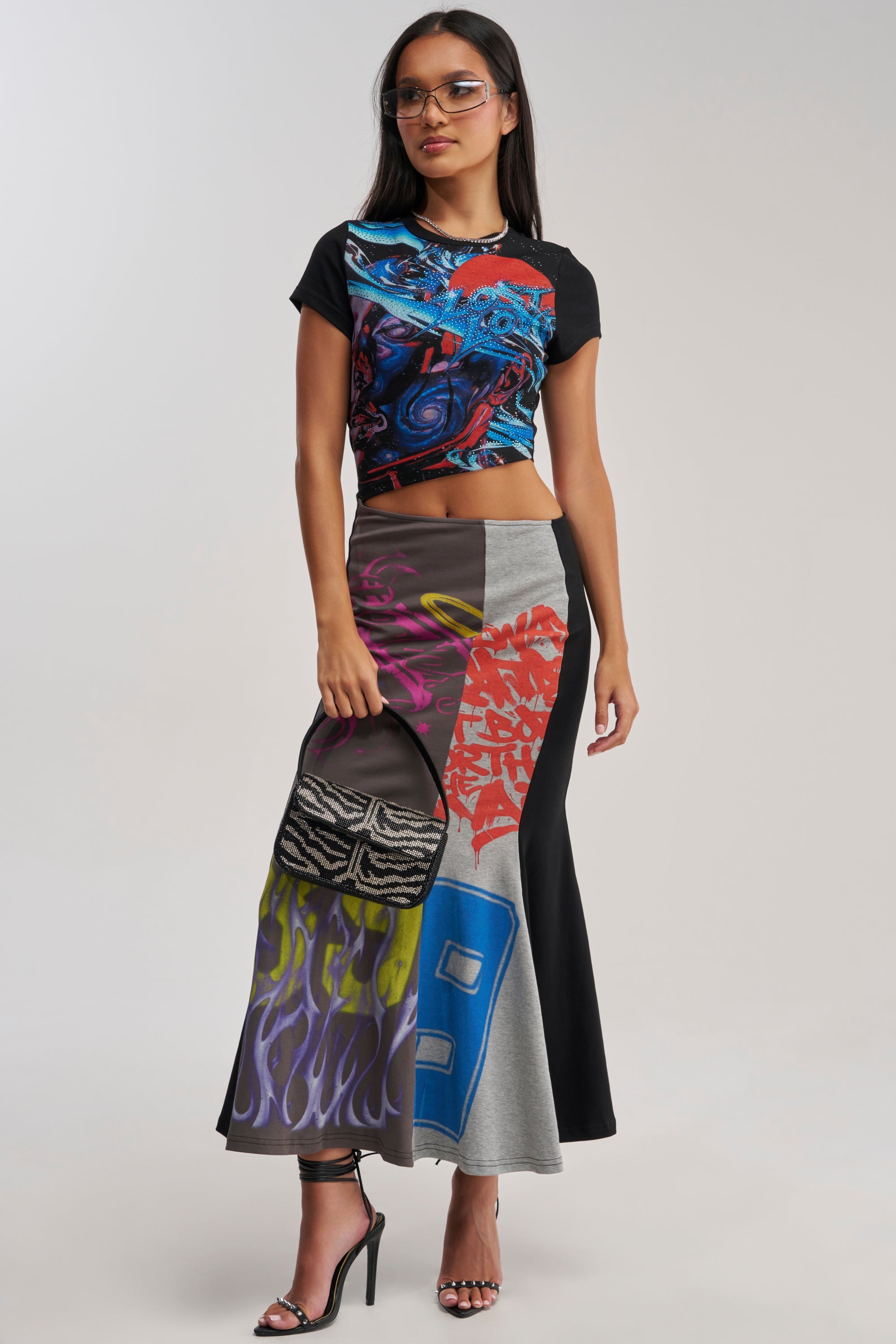 RACE YA GRAPHIC MAXI DRESS WITH SIDE CUTOUT
