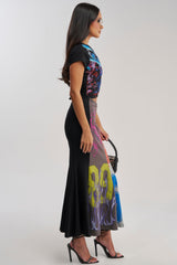 RACE YA GRAPHIC MAXI DRESS WITH SIDE CUTOUT