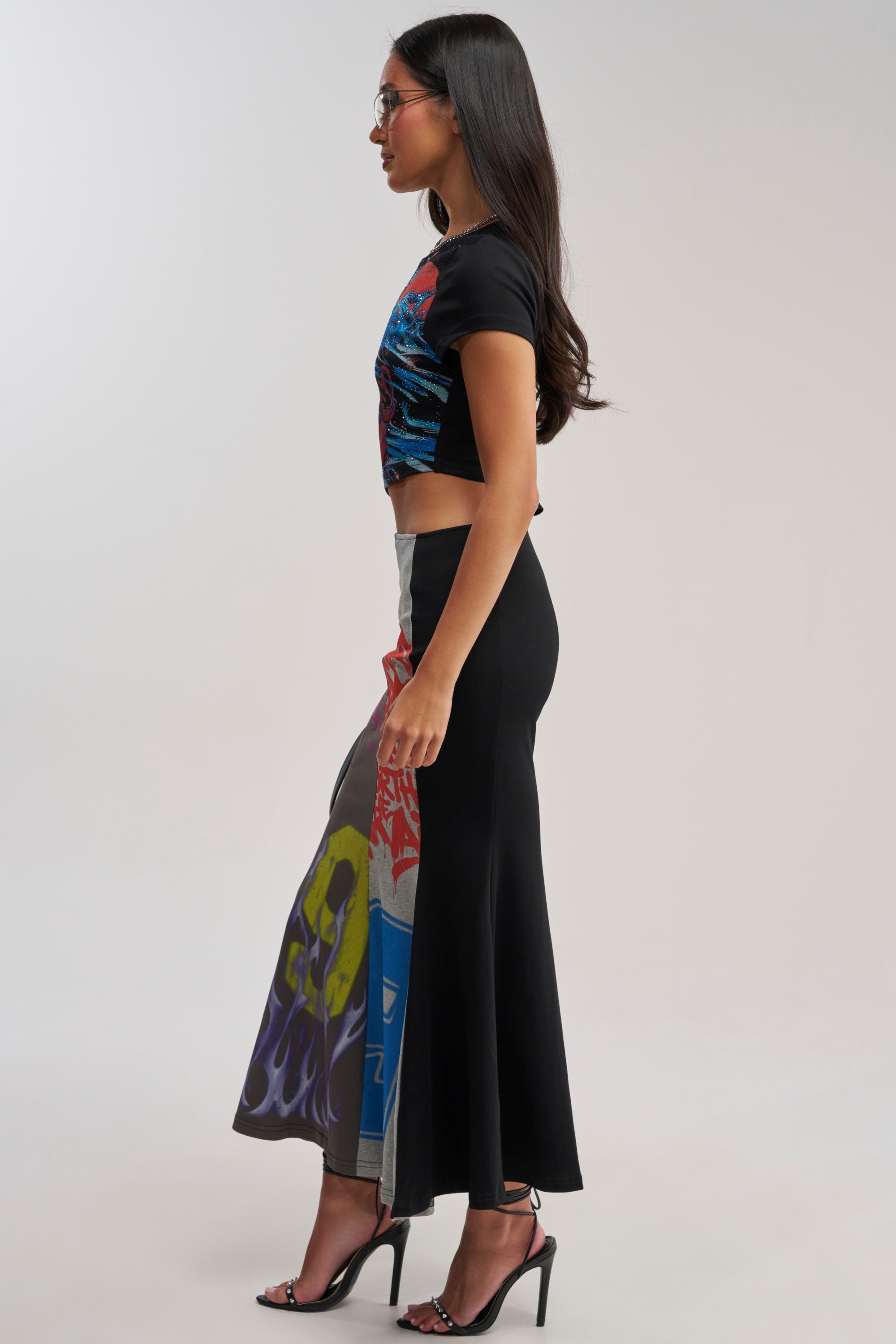 RACE YA GRAPHIC MAXI DRESS WITH SIDE CUTOUT