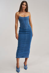 DAYDREAM IN DENIM STRAPLESS MAXI DRESS