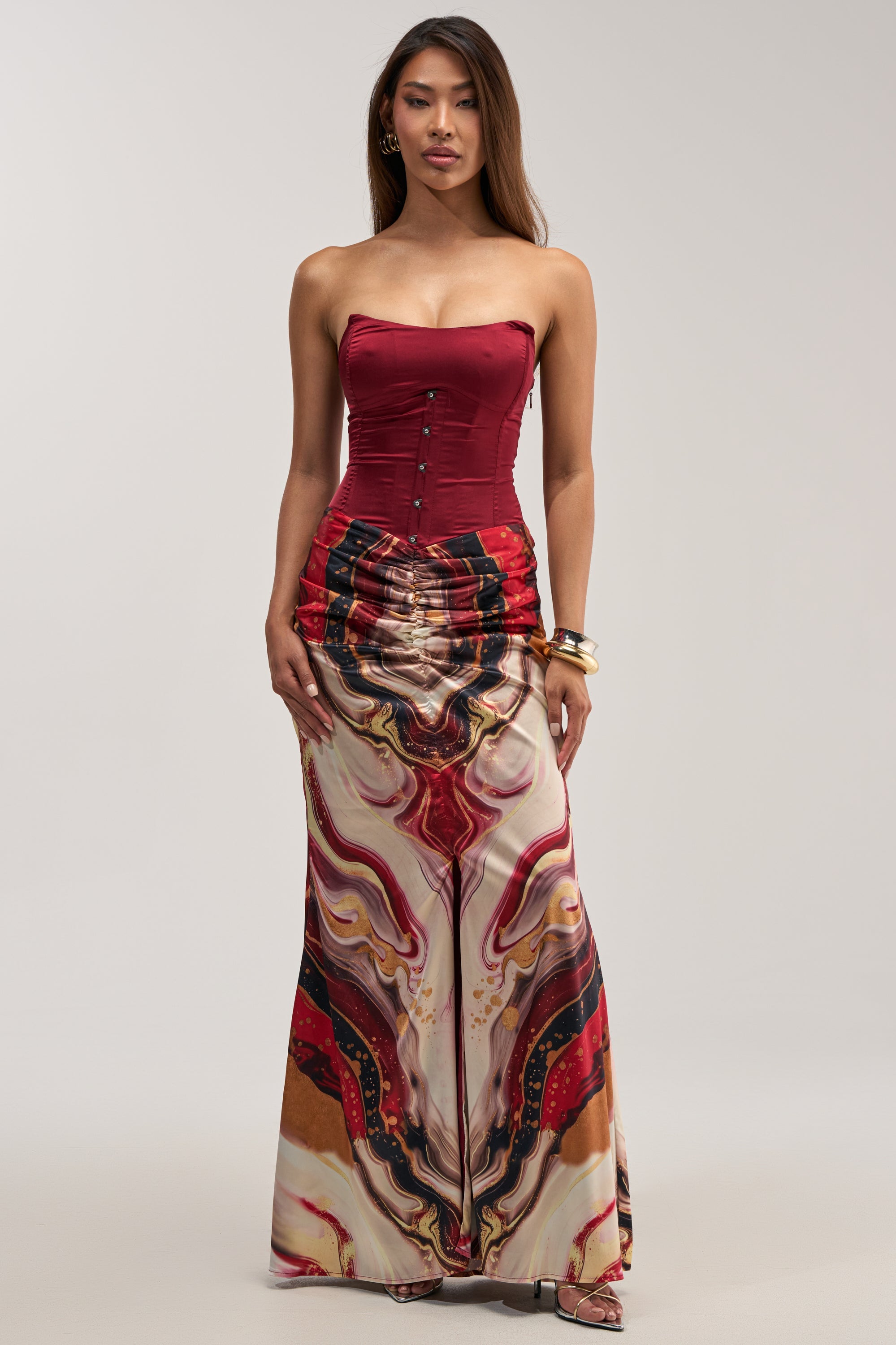 SAMARA ABSTRACT MAXI DRESS IN RED MULTI