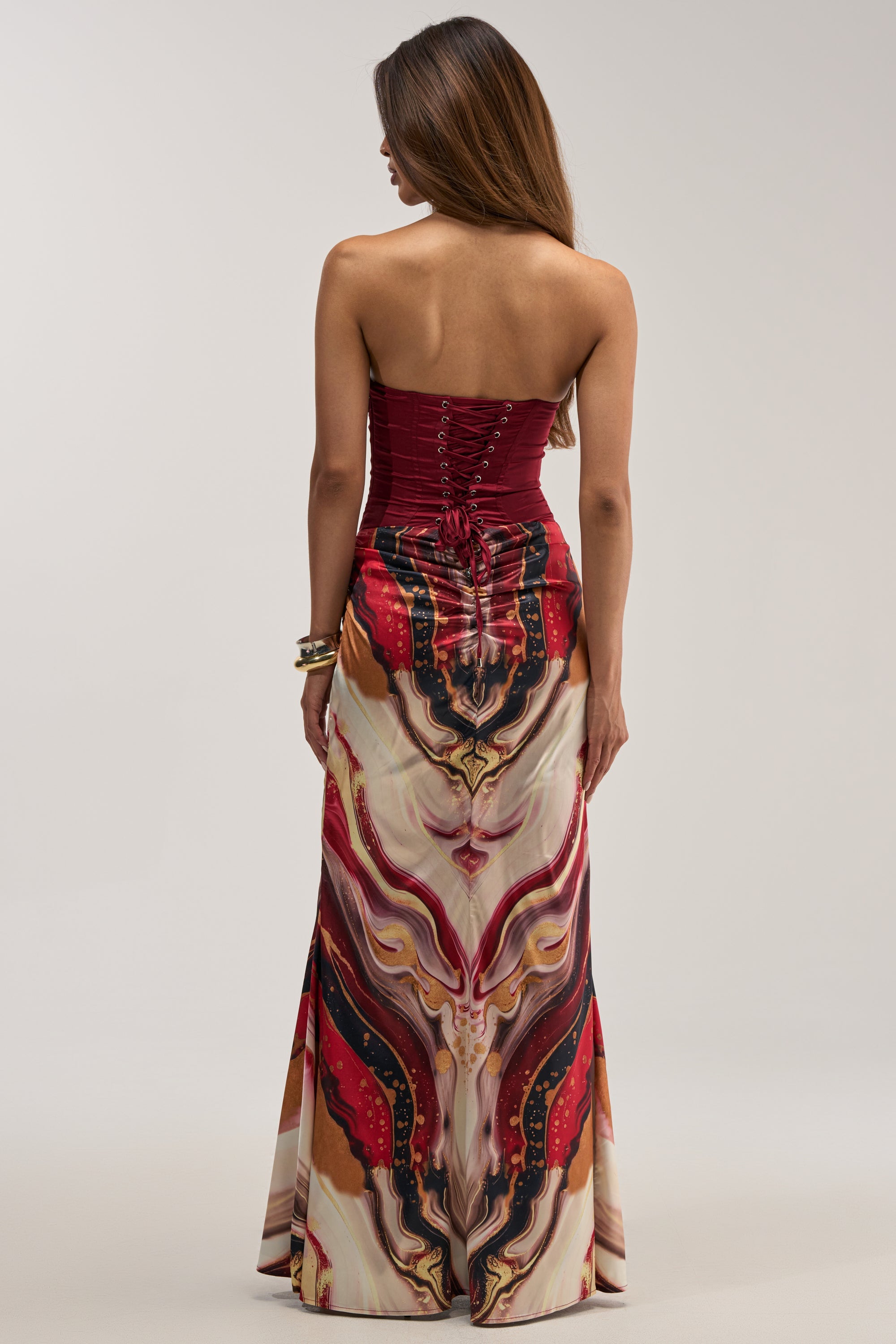 SAMARA ABSTRACT MAXI DRESS IN RED MULTI