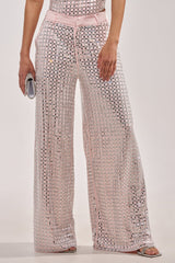 LILA EMBELLISHED SATIN TROUSER IN LIGHT PINK