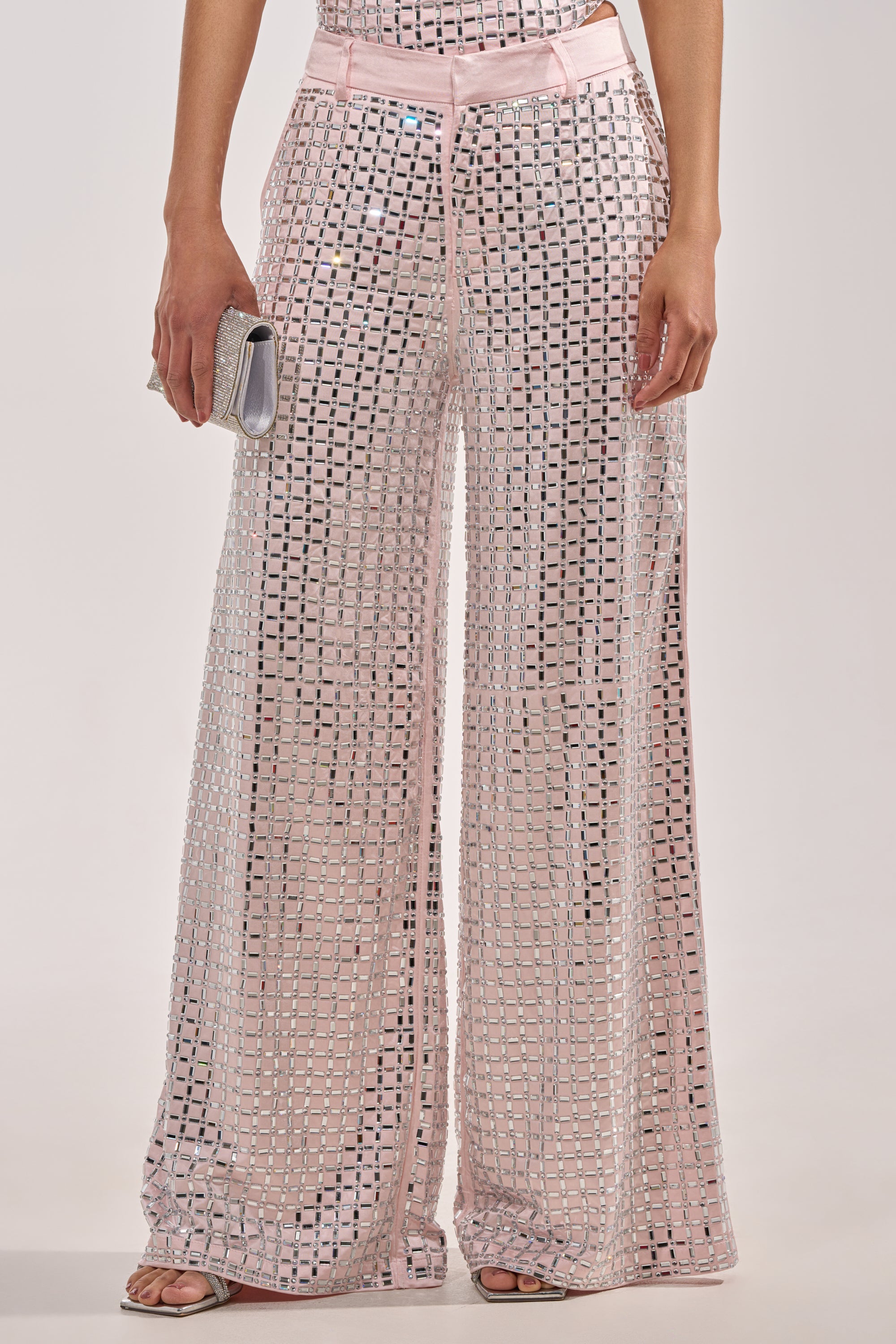 LILA EMBELLISHED SATIN TROUSER IN LIGHT PINK