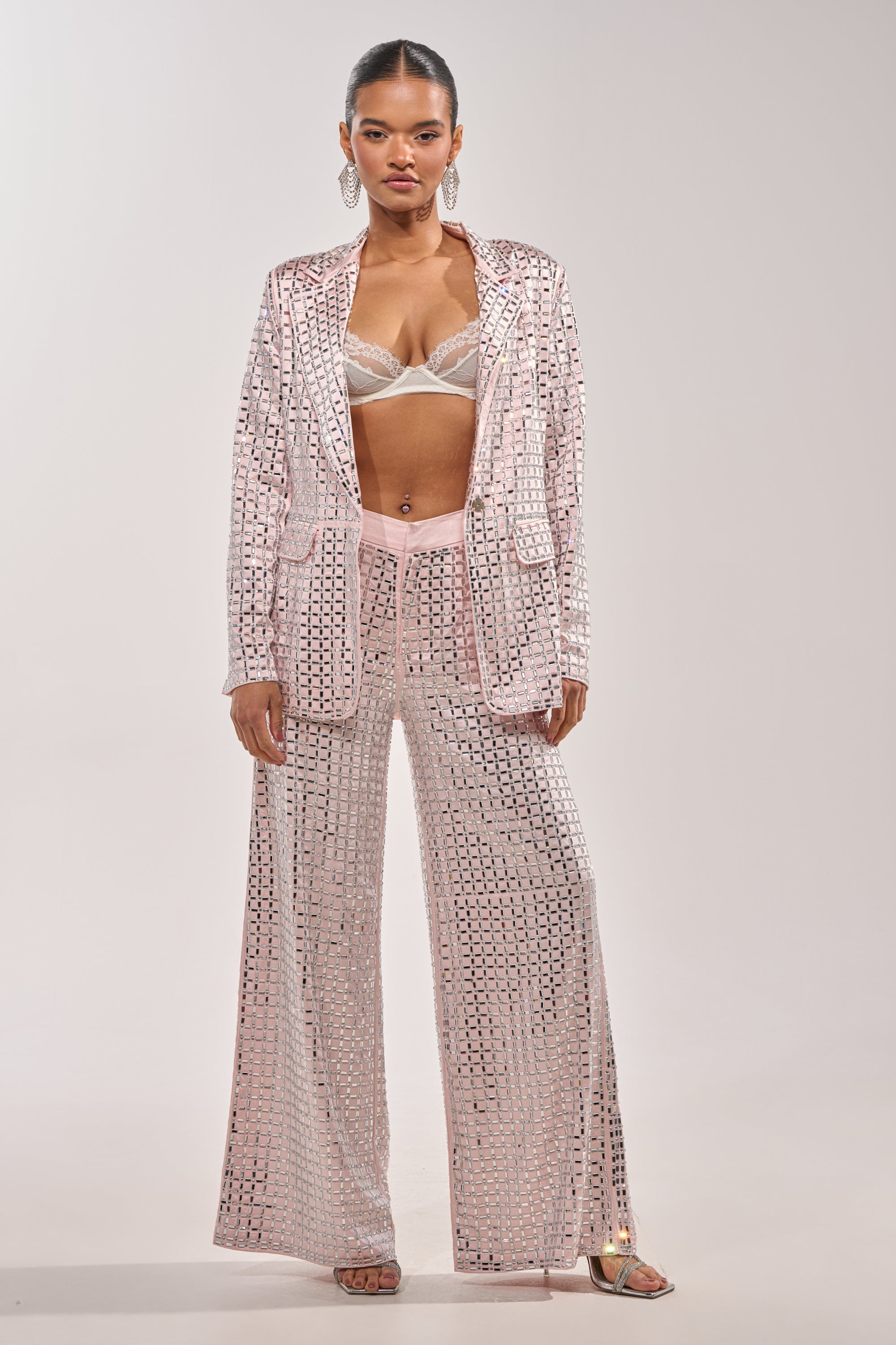 LILA EMBELLISHED SATIN TROUSER IN LIGHT PINK