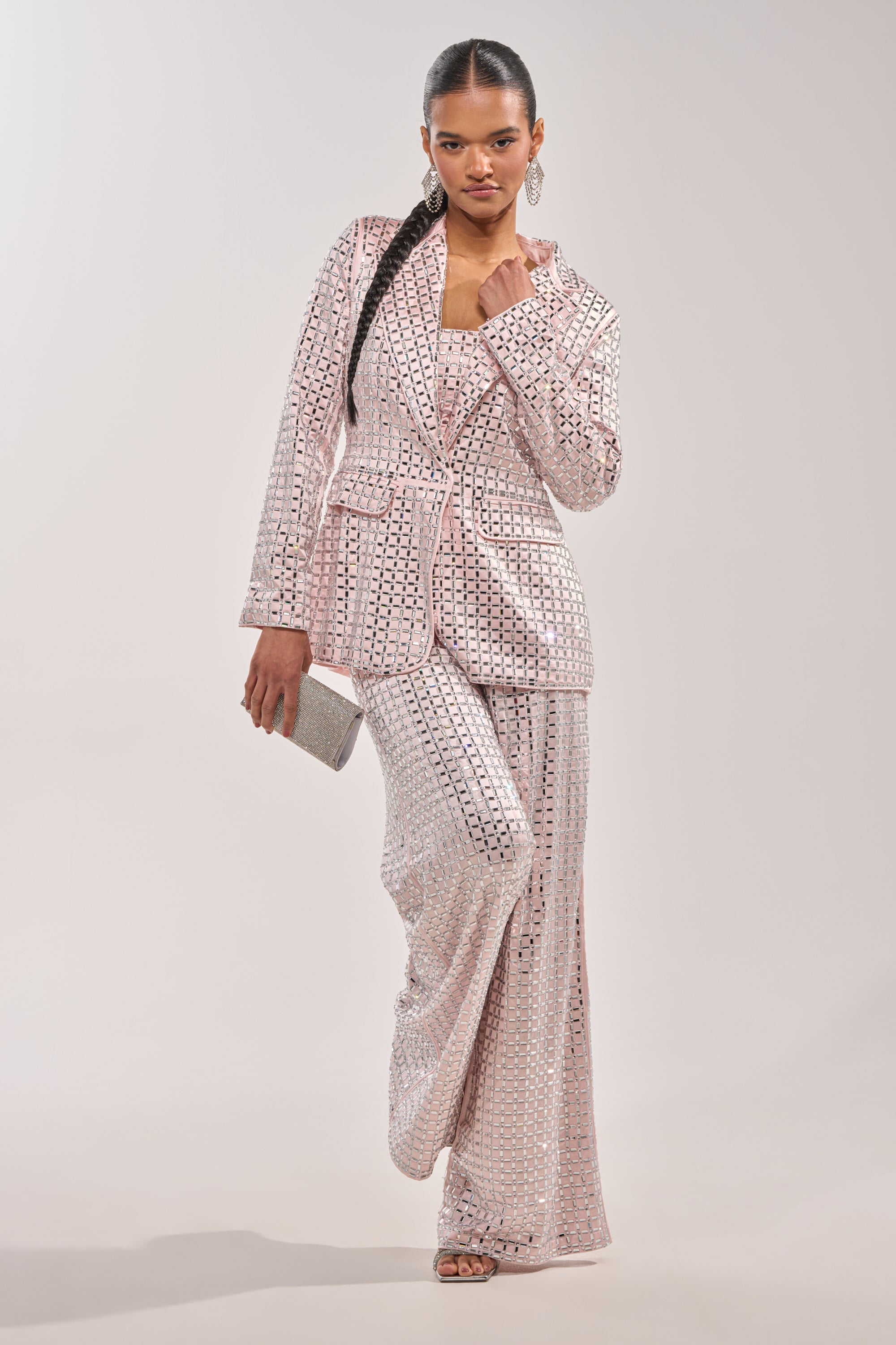 LILA EMBELLISHED SATIN TROUSER IN LIGHT PINK