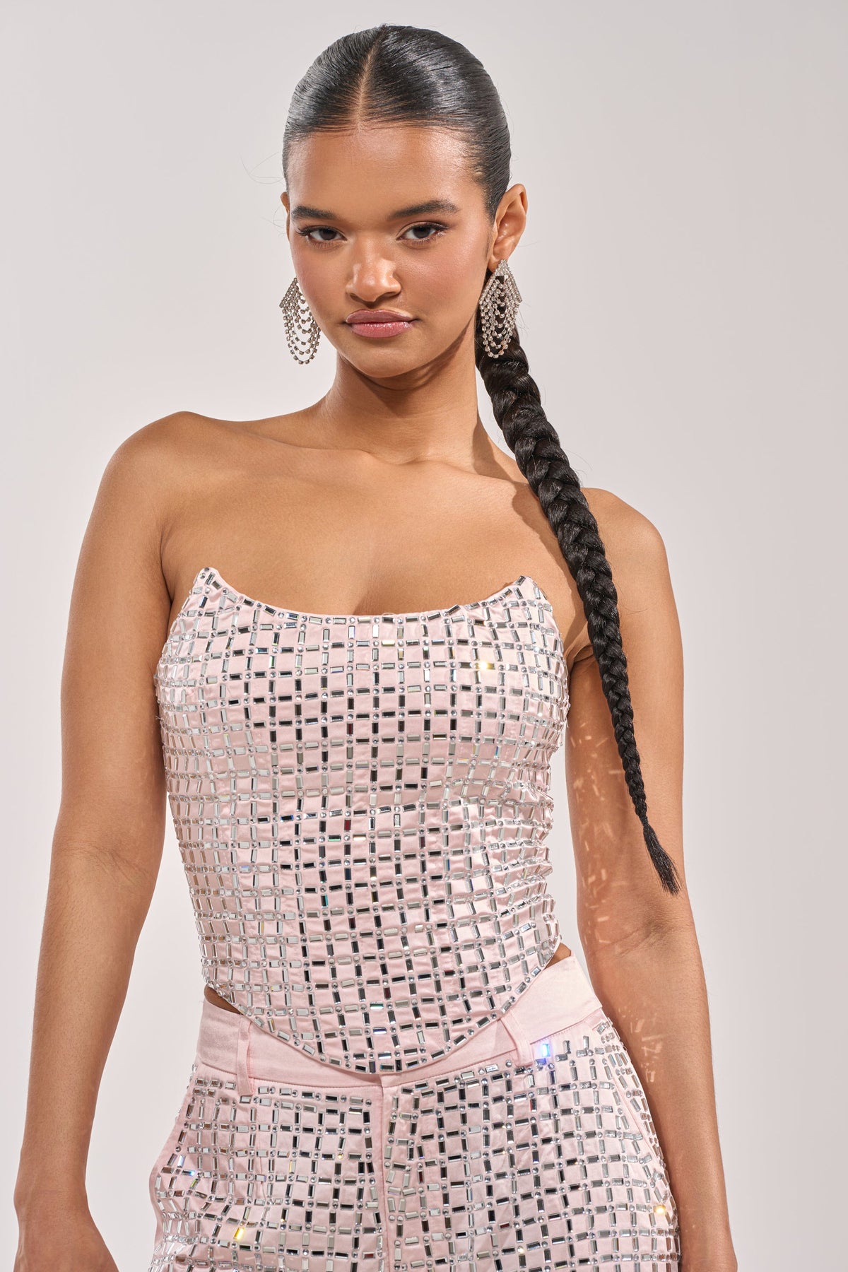 LILA EMBELLISHED SATIN CORSET IN LIGHT PINK
