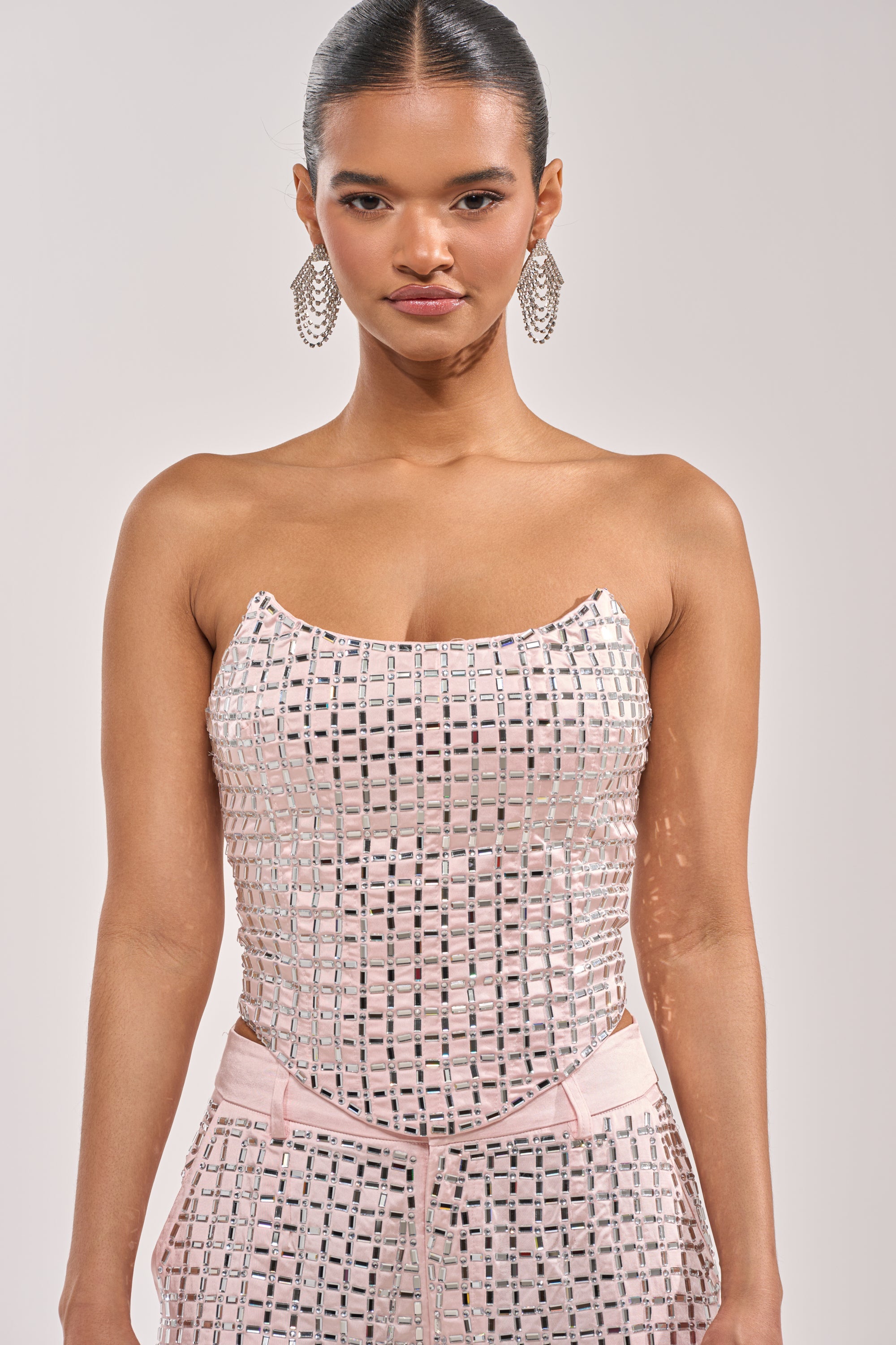 LILA EMBELLISHED SATIN CORSET IN LIGHT PINK