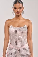 LILA EMBELLISHED SATIN CORSET IN LIGHT PINK