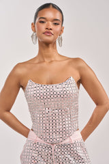 LILA EMBELLISHED SATIN CORSET IN LIGHT PINK