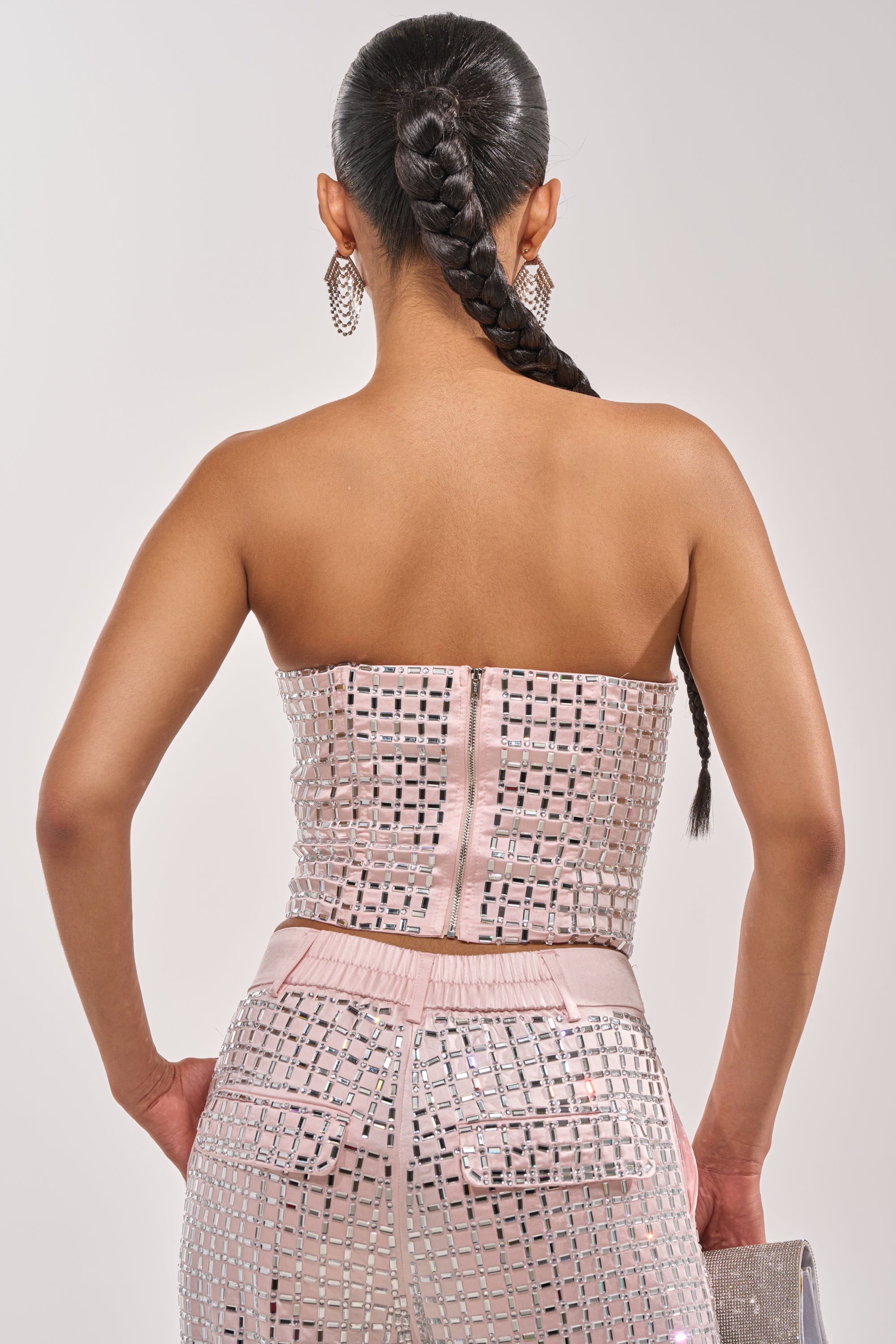 LILA EMBELLISHED SATIN CORSET IN LIGHT PINK