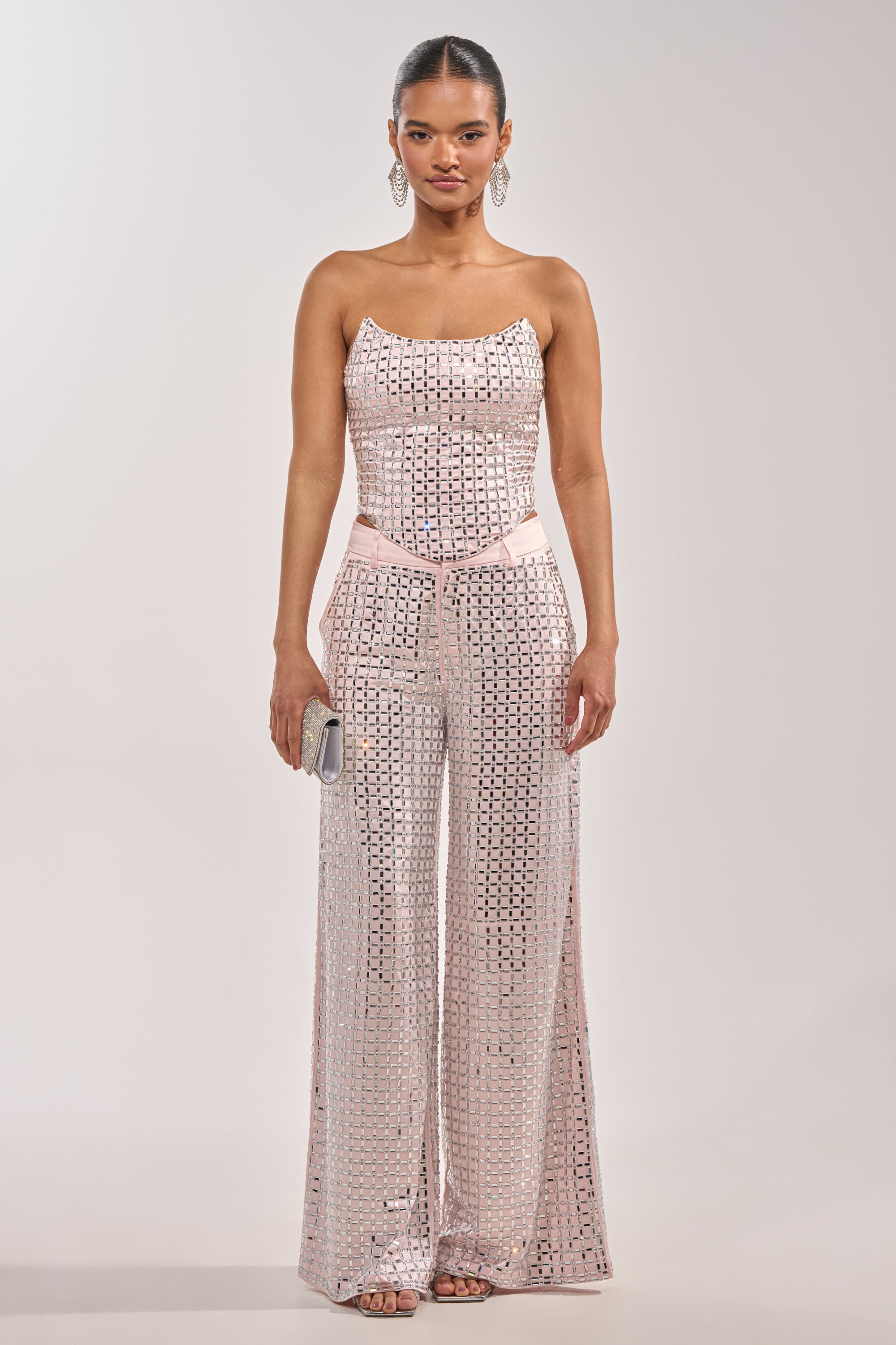 LILA EMBELLISHED SATIN CORSET IN LIGHT PINK