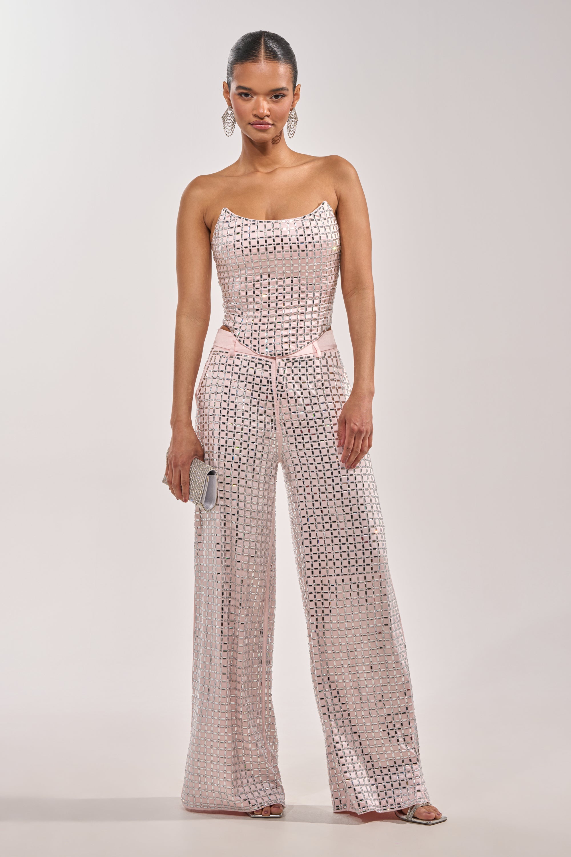 LILA EMBELLISHED SATIN CORSET IN LIGHT PINK