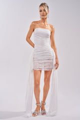 CATCHING EYES MESH MINI DRESS IN WHITE LACE