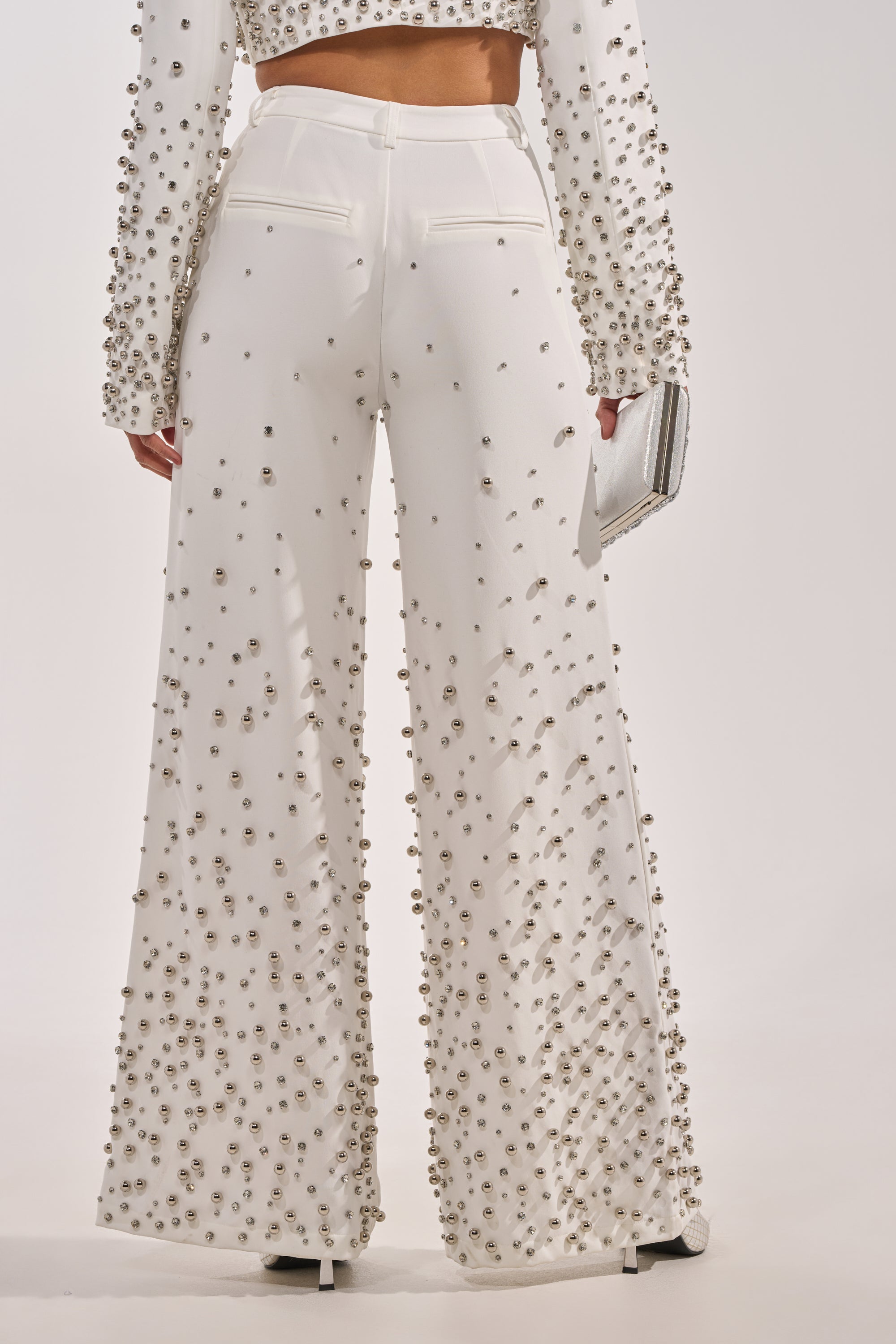 GET CLOSER EMBELLISHED TROUSER IN WHITE
