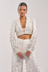 GET CLOSER EMBELLISHED BLAZER IN WHITE