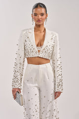 GET CLOSER EMBELLISHED BLAZER IN WHITE