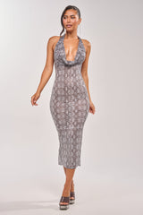 LENNON PRINTED MESH RHINESTONE MIDI DRESS IN PYTHON