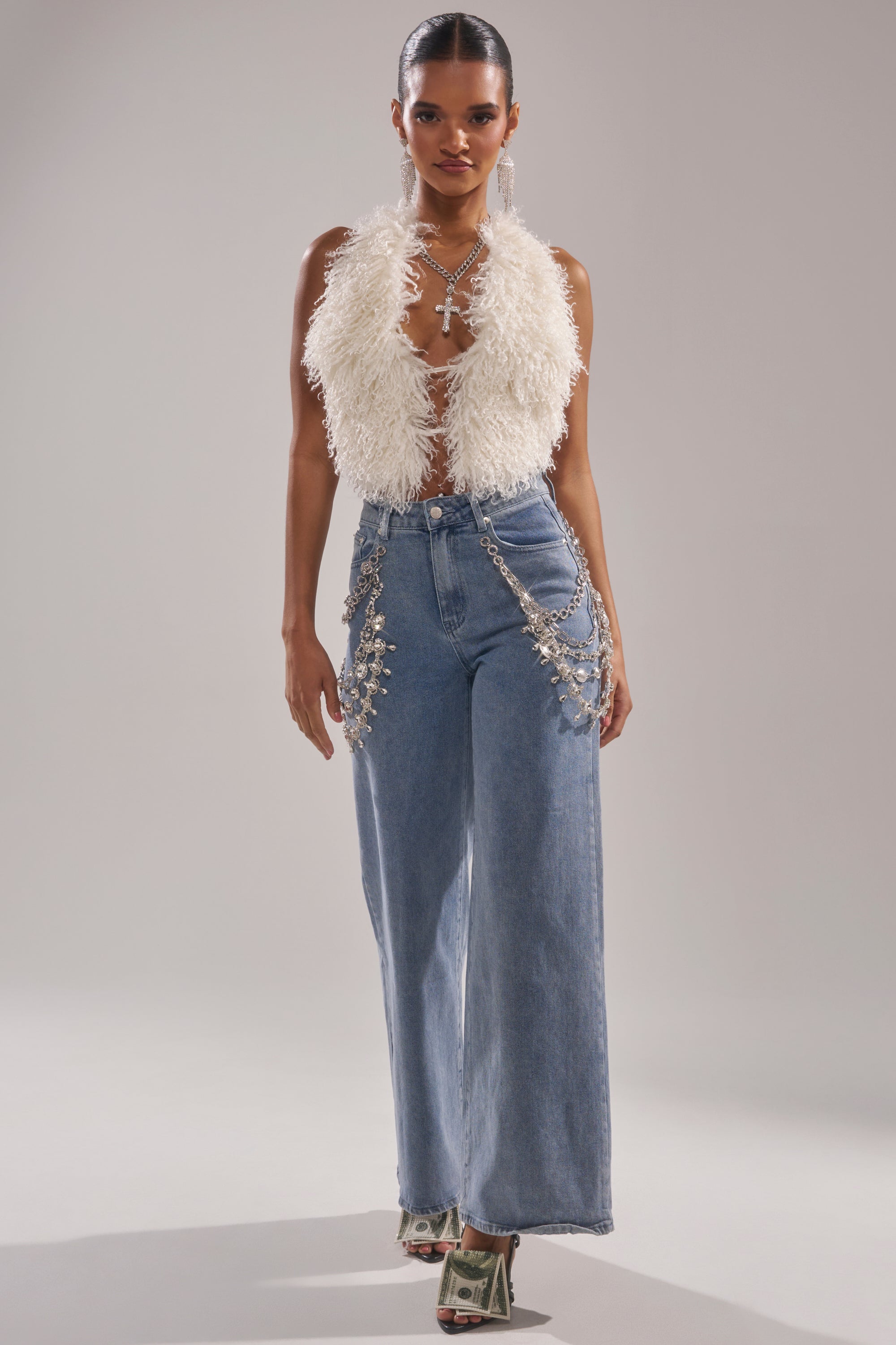 DIAMOND LOVER RELAXED DENIM WITH RHINESTONE