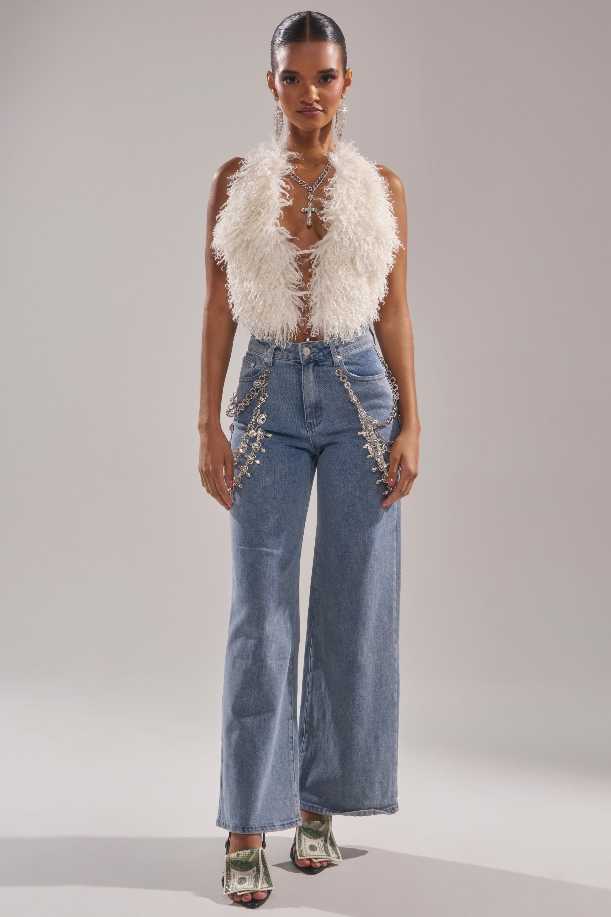 DIAMOND LOVER RELAXED DENIM WITH RHINESTONE