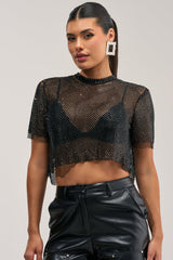 JUST A FEELING RHINESTONE TEE IN BLACK