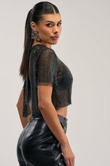 JUST A FEELING RHINESTONE TEE IN BLACK