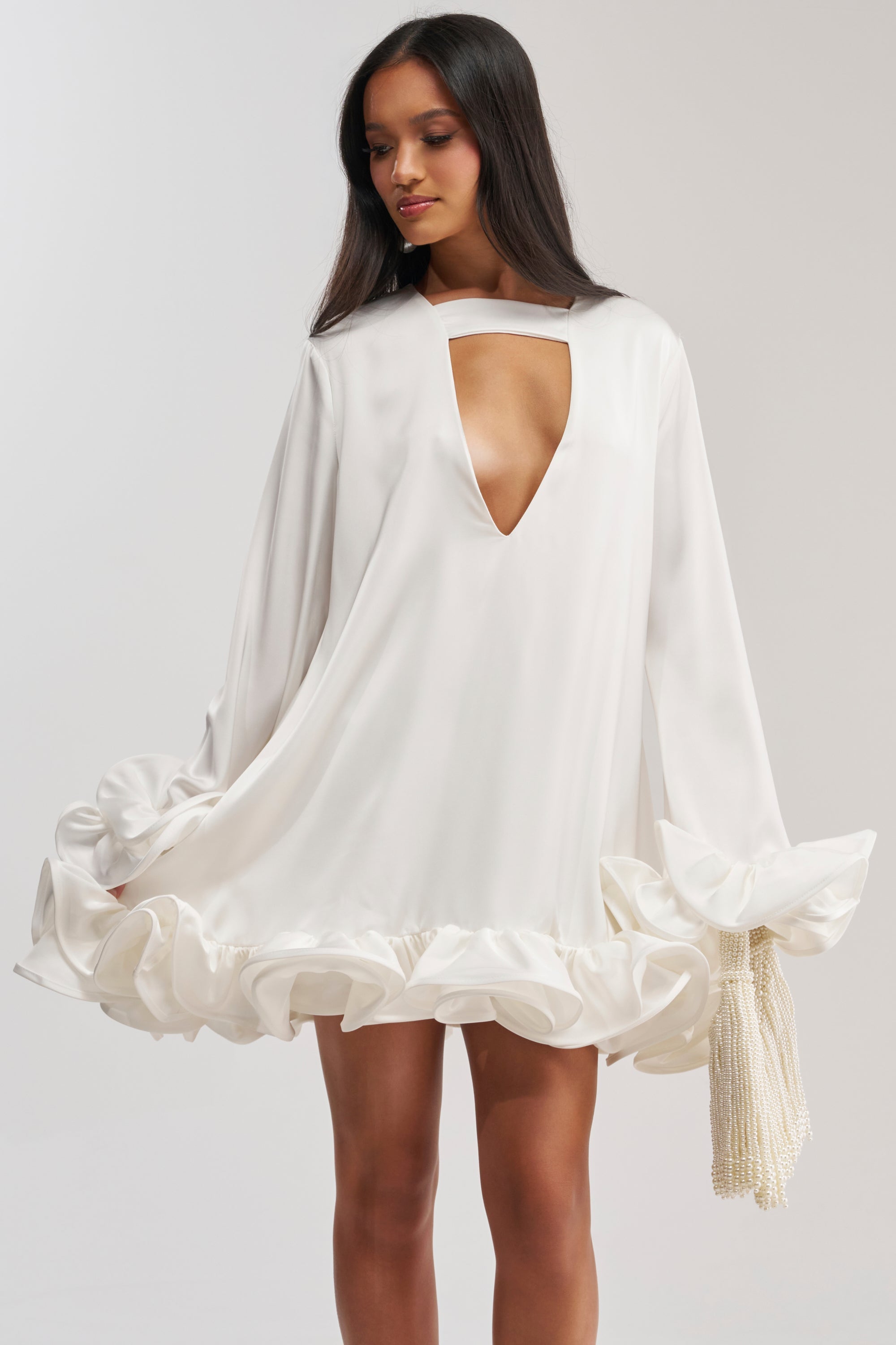 GIRLY GIRL SATIN MINI DRESS IN WHITE
