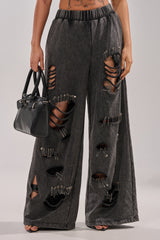 LEILA DISTRESSED WIDE LEG JOGGER