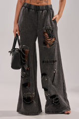 LEILA DISTRESSED WIDE LEG JOGGER