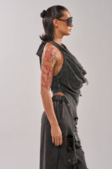LEILA DISTRESSED COWL NECK TOP