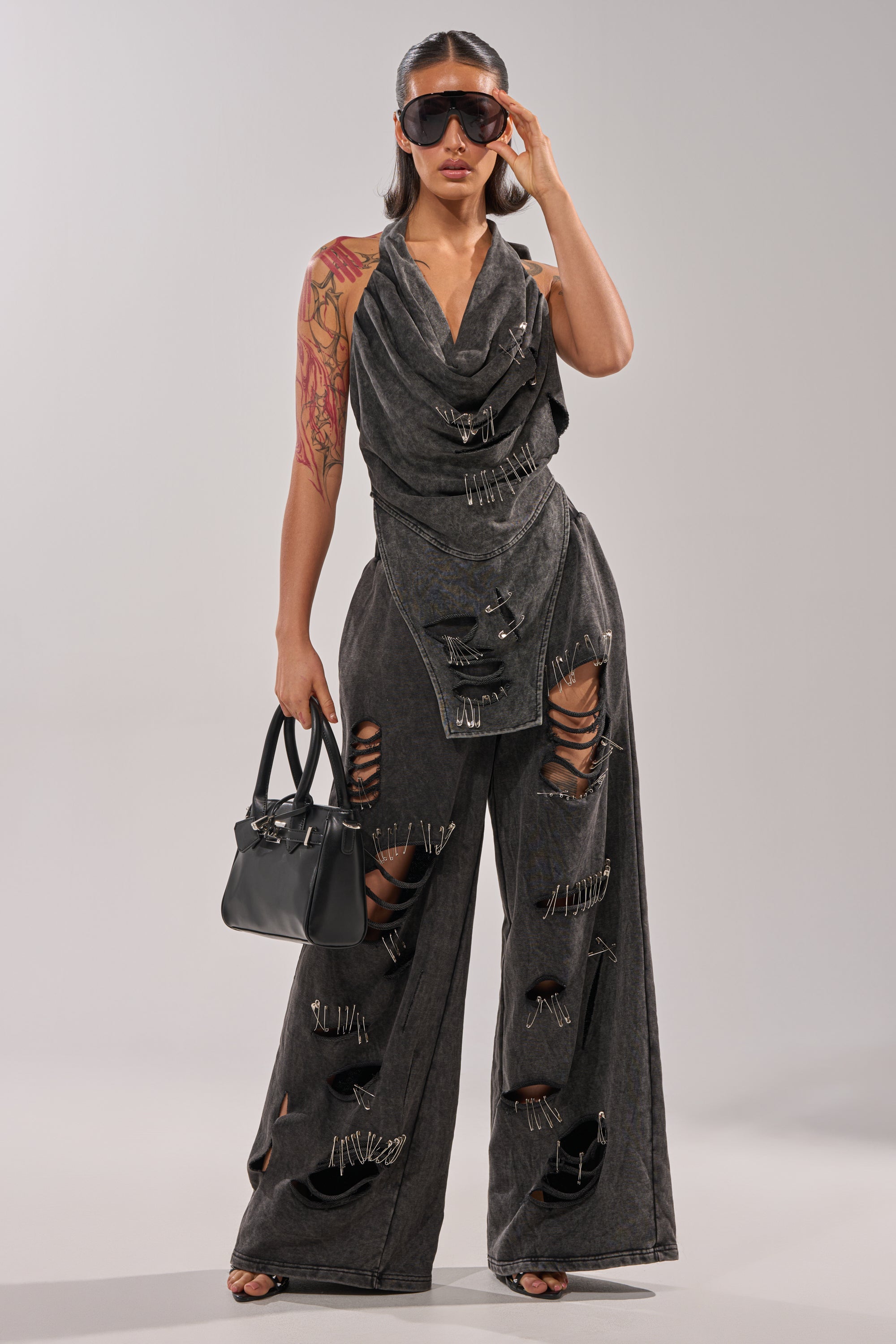 LEILA DISTRESSED COWL NECK TOP