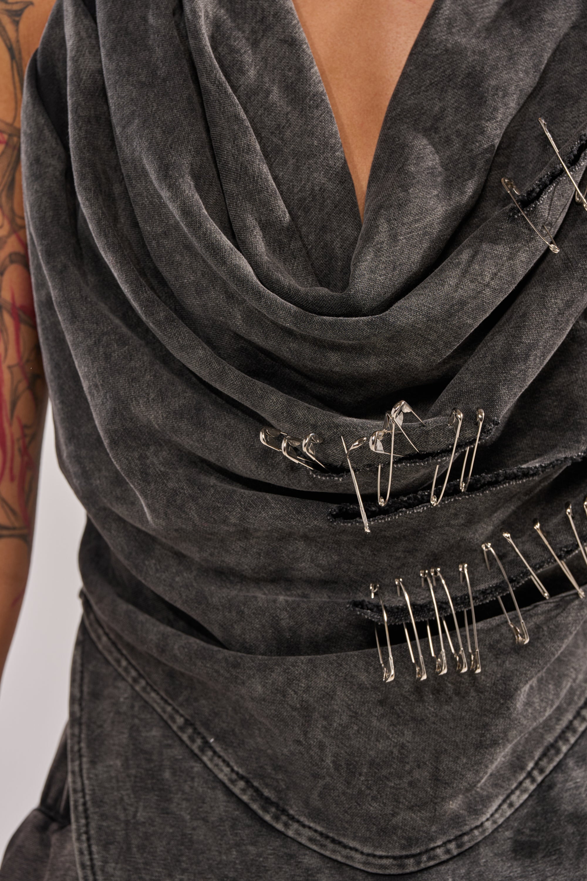 LEILA DISTRESSED COWL NECK TOP
