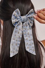 DENIM AND DIAMONDS HAIR BOW