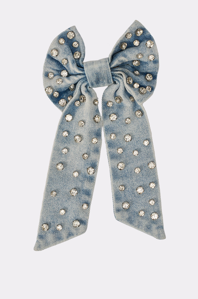 DENIM AND DIAMONDS HAIR BOW