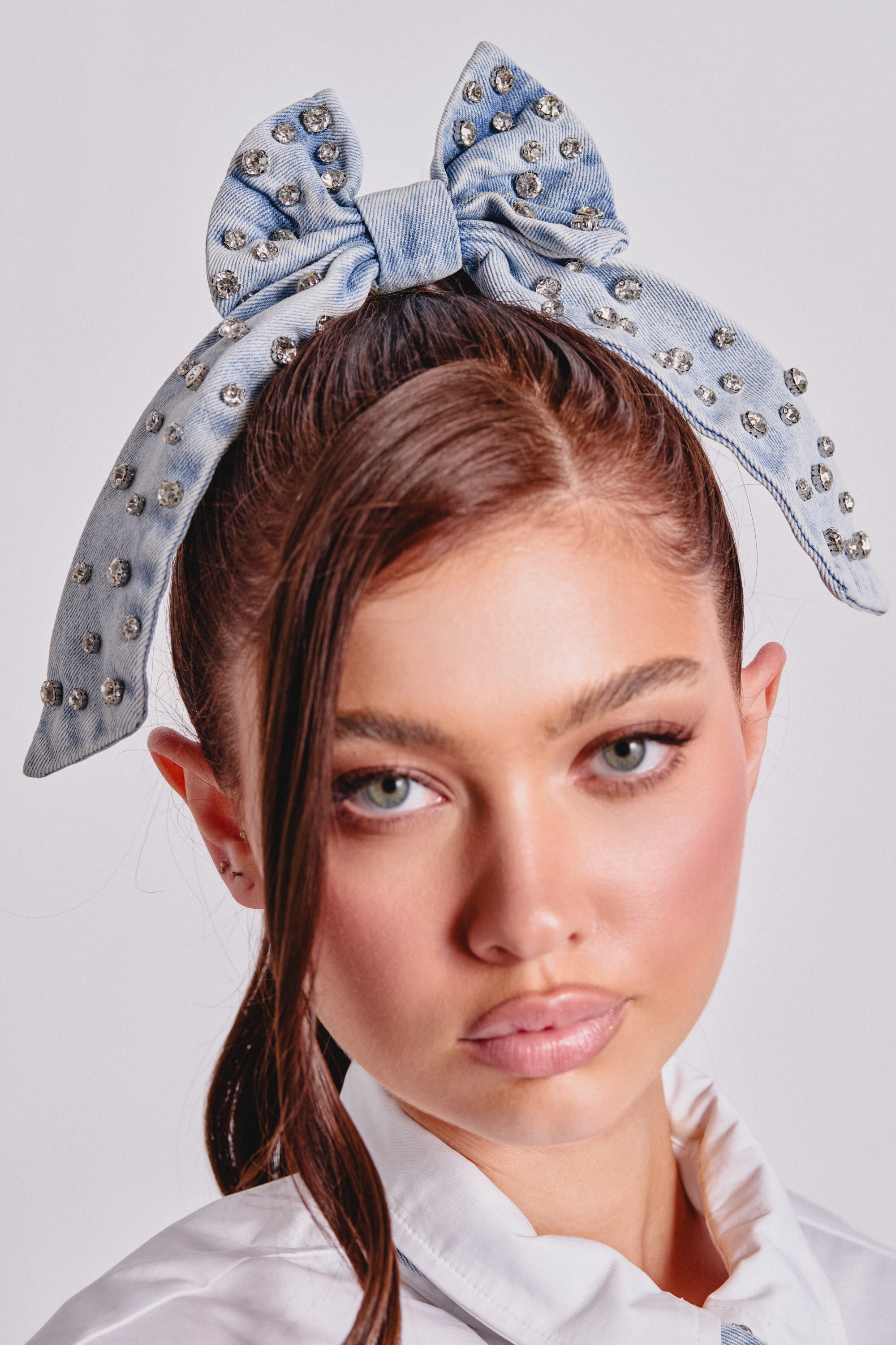 DENIM AND DIAMONDS HAIR BOW