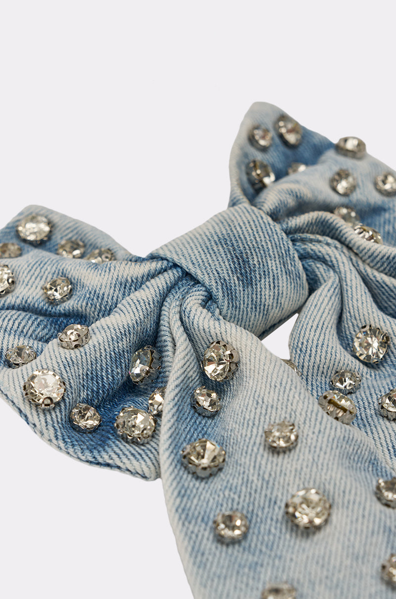 DENIM AND DIAMONDS HAIR BOW