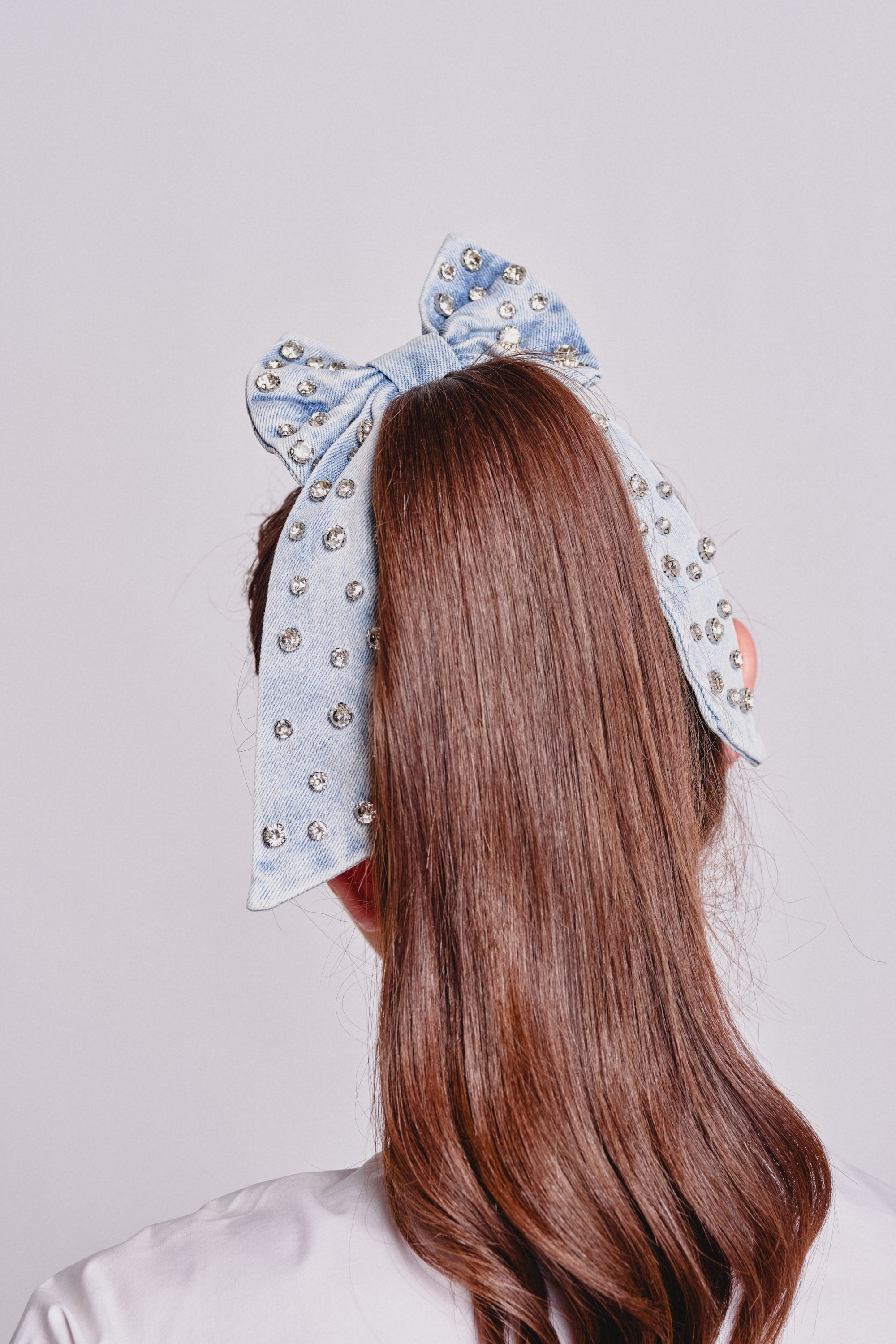 DENIM AND DIAMONDS HAIR BOW