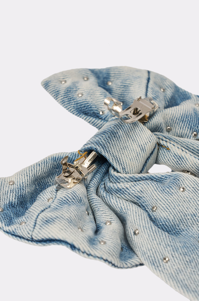 DENIM AND DIAMONDS HAIR BOW