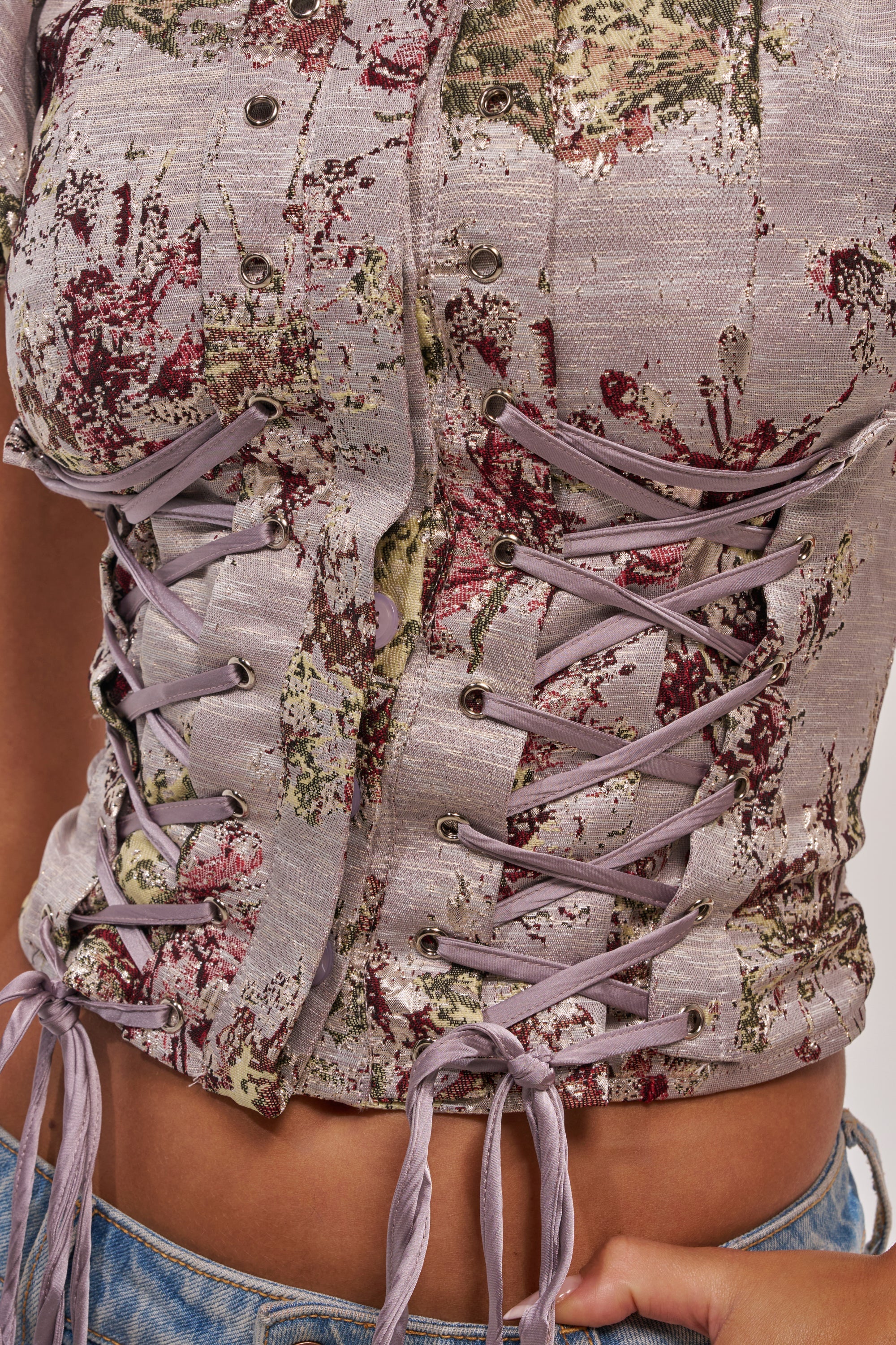 DARLING FLORAL BROCADE PUFF SLEEVE BLOUSE