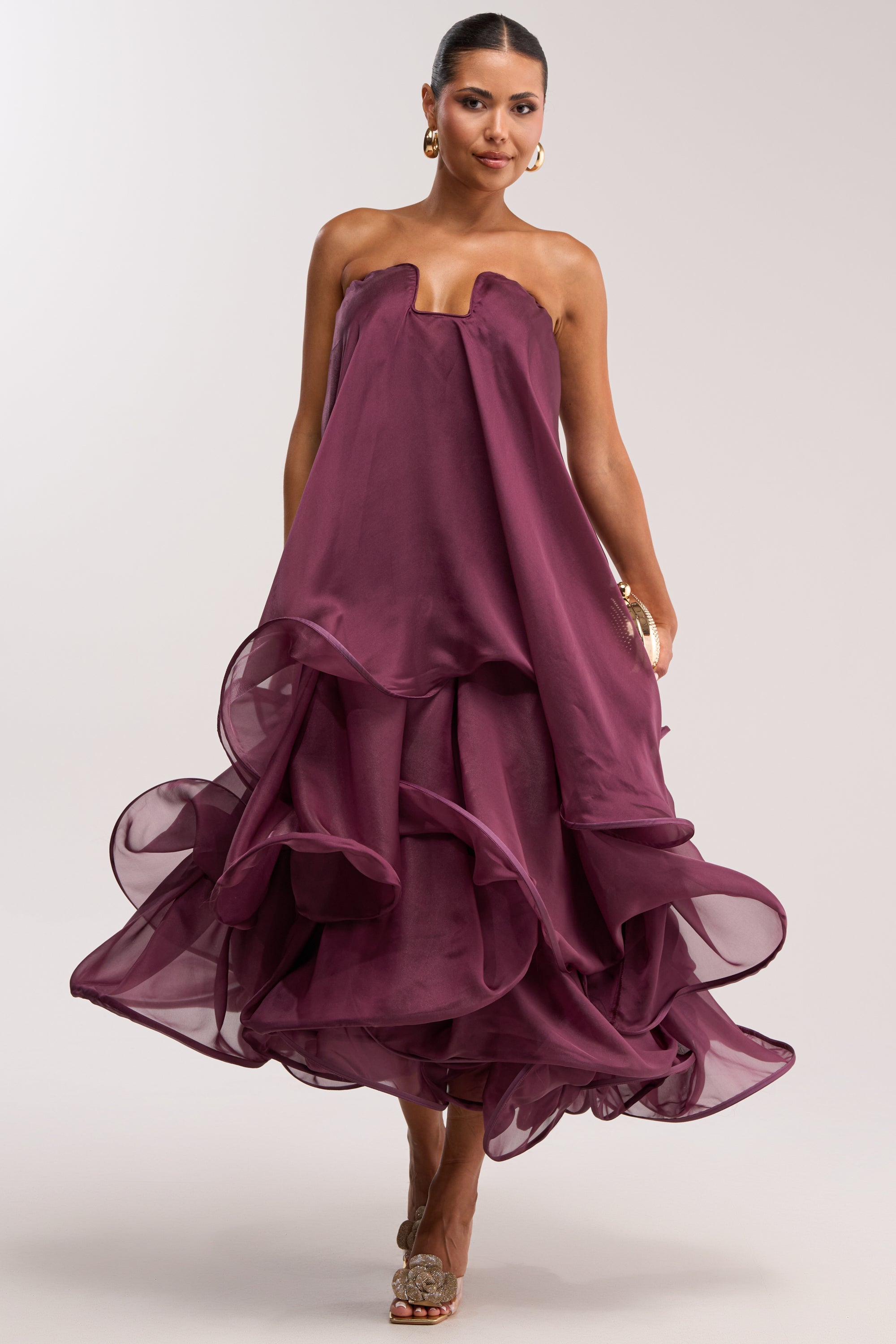 BUDDING ROMANCE ABSTRACT MAXI DRESS IN PURPLE