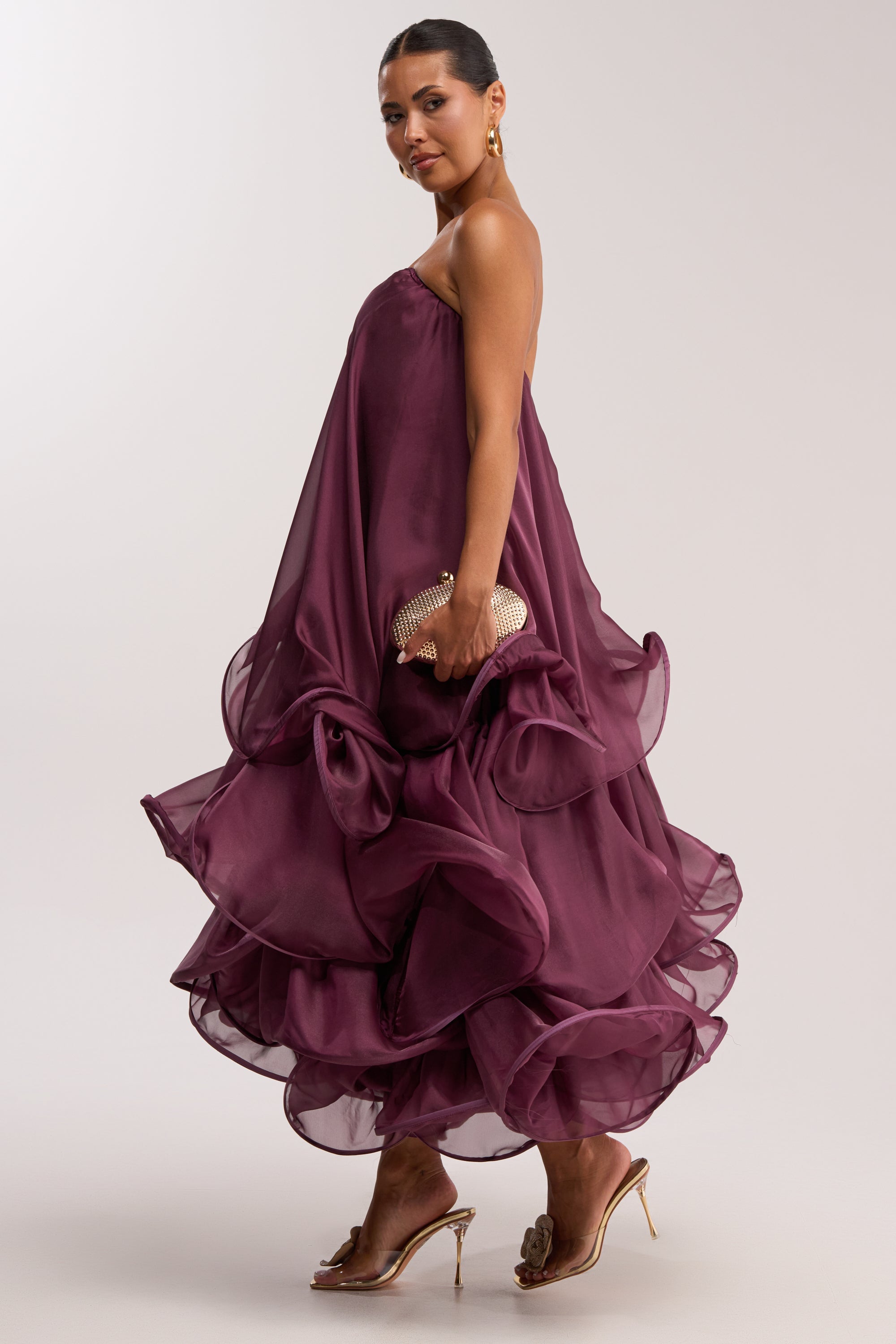 BUDDING ROMANCE ABSTRACT MAXI DRESS IN PURPLE