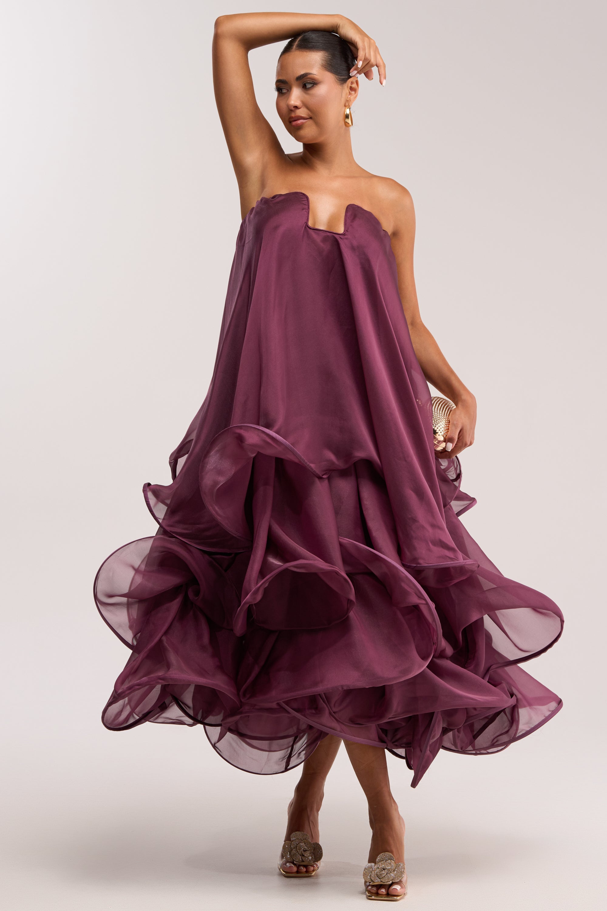 BUDDING ROMANCE ABSTRACT MAXI DRESS IN PURPLE