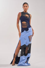 LAST MINUTE MASTERPIECE DISTRESSED MAXI DRESS