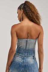 MIND SPINNING EMBELLISHED DENIM CORSET