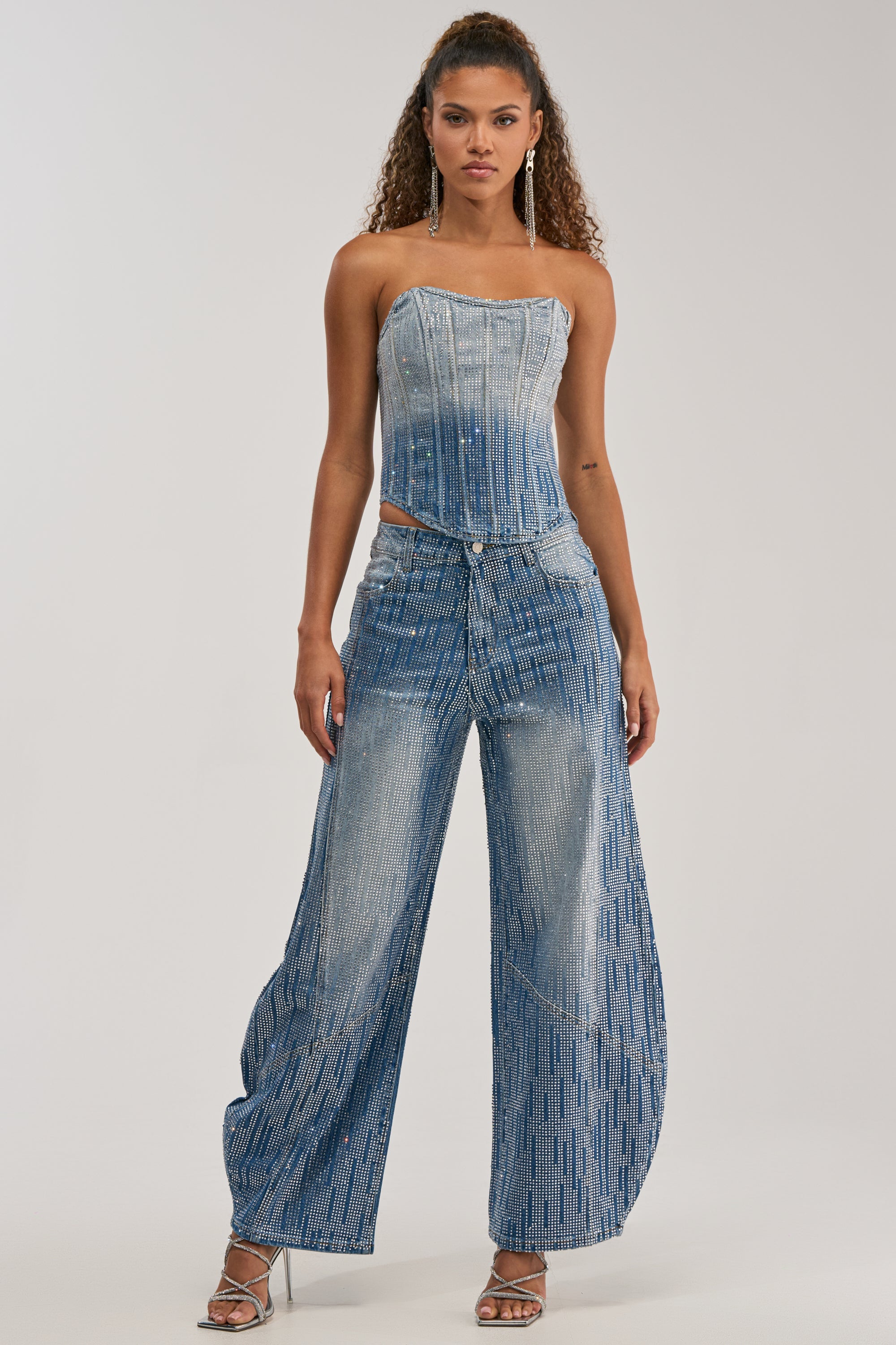 MIND SPINNING EMBELLISHED DENIM CORSET